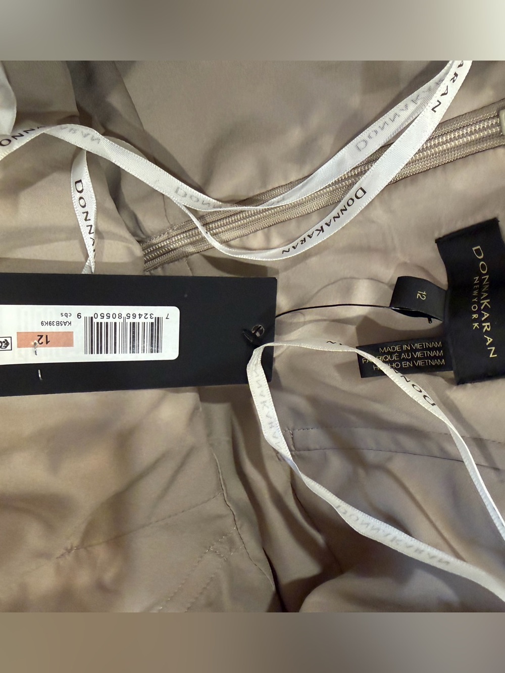 Donna Karan Taupe Strapless Draped Evening Gown, Size 12 - Picture 9 of 11